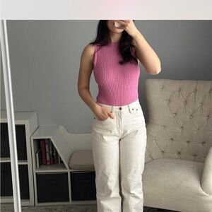 Altar'd State Ribbed Sleeveless Bodysuit in Pink